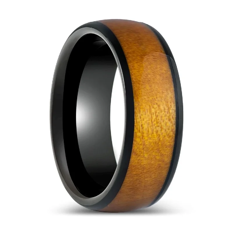 double band engagement rings for women-MARCO | Black Tungsten Ring, Hue Solidified Wood, Domed