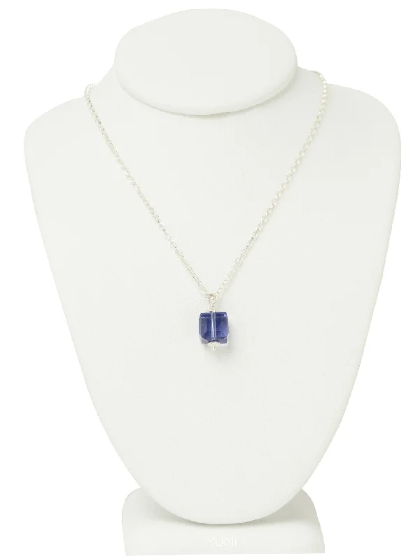 affordable necklaces for women-Tanzanite Purple Crystal Cube Necklace