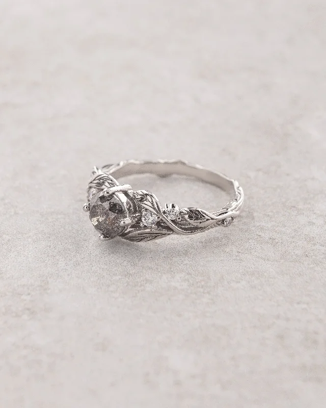 Alternative engagement ring: gold branch band with salt & pepper diamond / Clematis