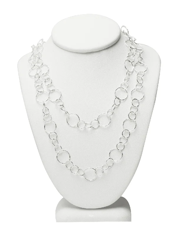 heart-shaped necklaces for women-Long Silver Shimmer Circle Chain Necklace