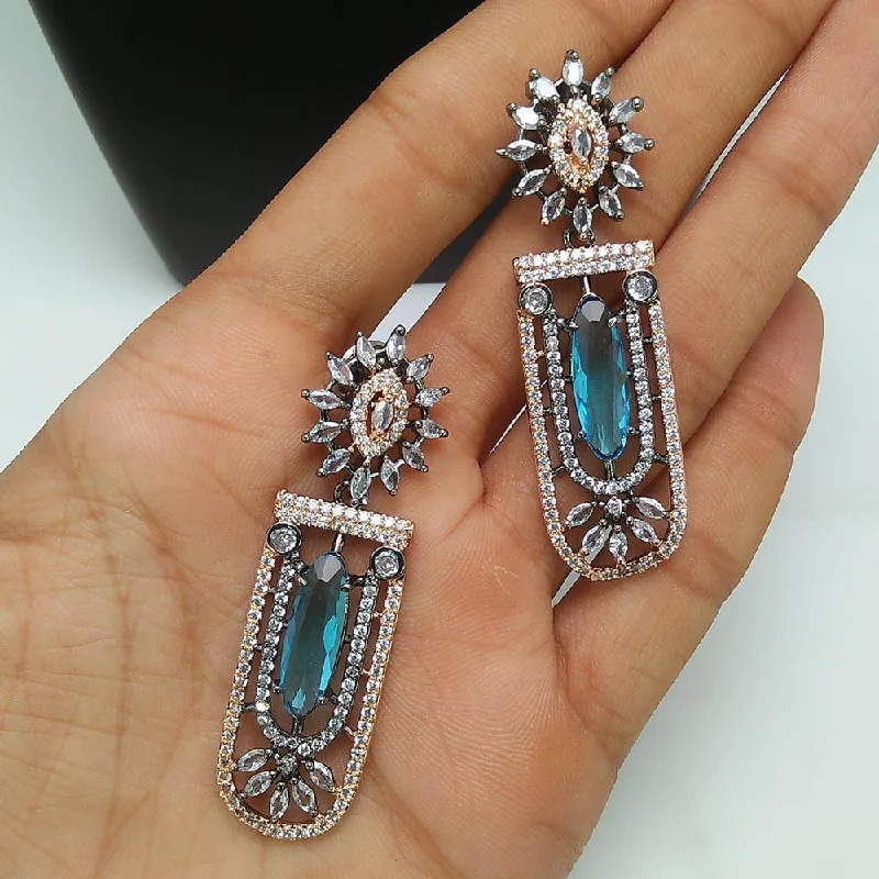 custom-designed earrings for women-Pooja Bangles 2 Tone Plated AD Stone Dangler Earrings