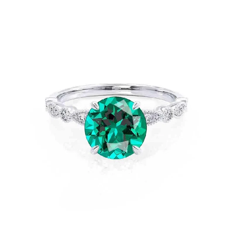 HOPE - Chatham® Round Emerald 950 Platinum Shoulder Set Ring