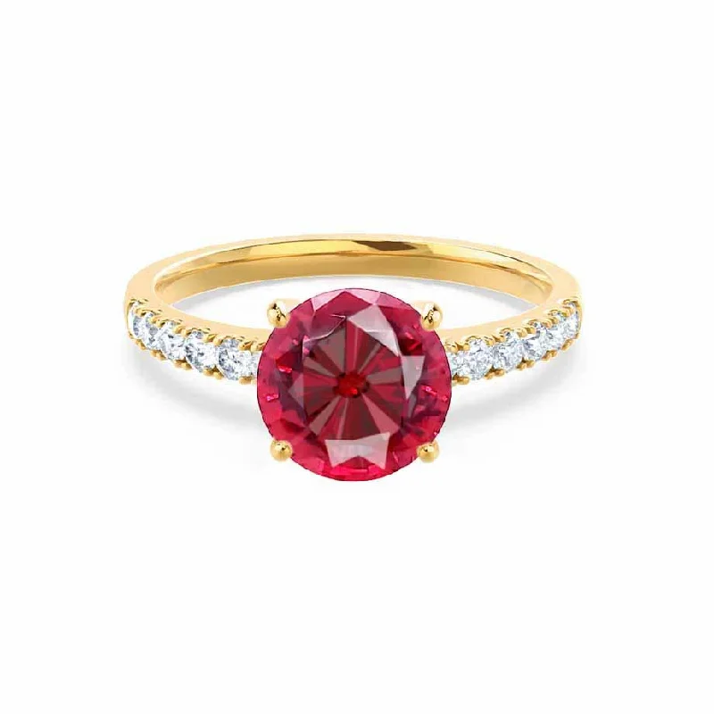 GISELLE - Chatham® Ruby & Diamond 18k Yellow Gold Solitaire