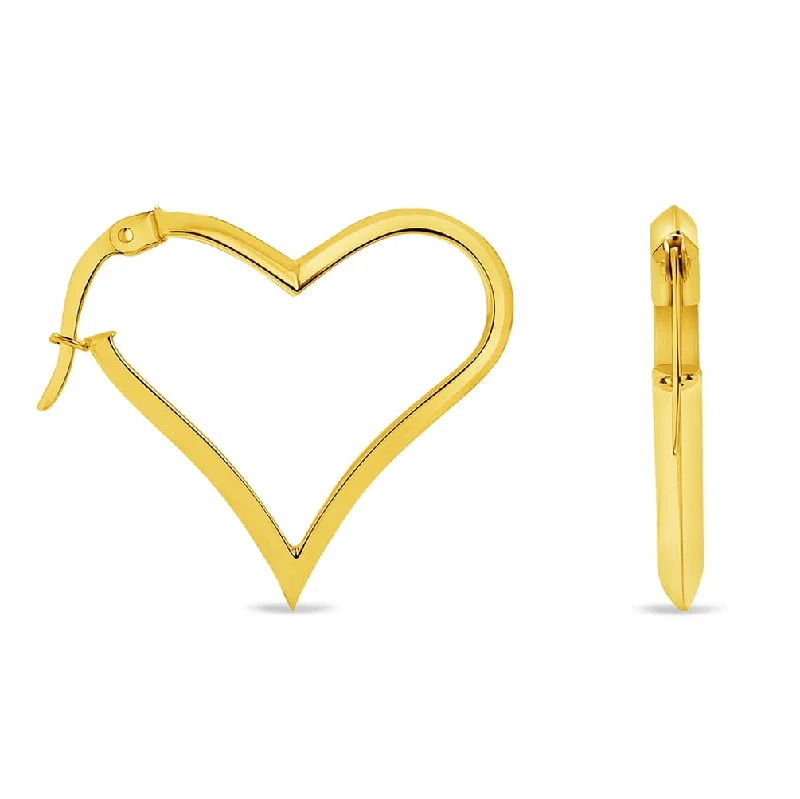 classic stud earrings for women-14k Yellow Gold Sideways Heart Shape Hoop Earrings with Hinged Hoop, 1"