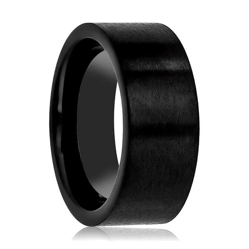 trendy engagement rings for women-OBSIDIANIX | Black Tungsten Ring, Brushed, Flat