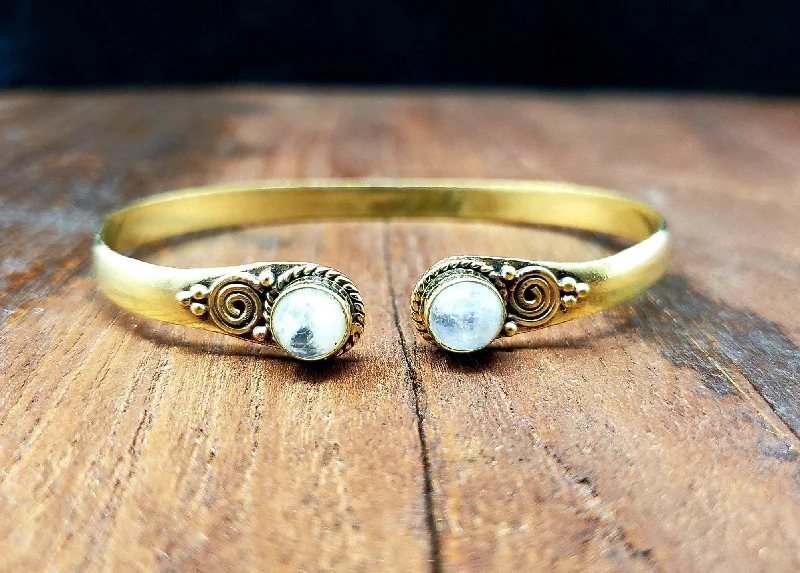 custom gold bangles for women-Moonstone Temple Bracelet