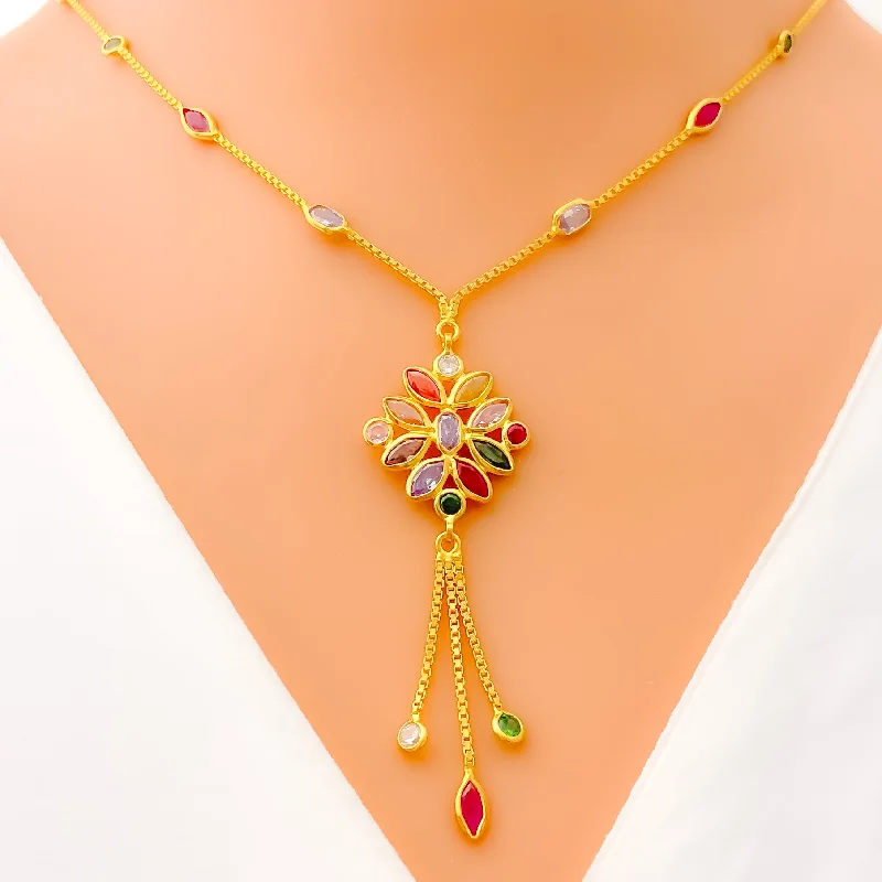 bold statement necklaces for women-Lustrous Artistic 22k Gold CZ Mosaic Necklace