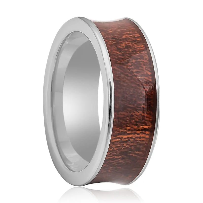 top rated engagement rings for women-VANISH | Silver Tungsten Ring, Natural Rosewood Inlay, Concave