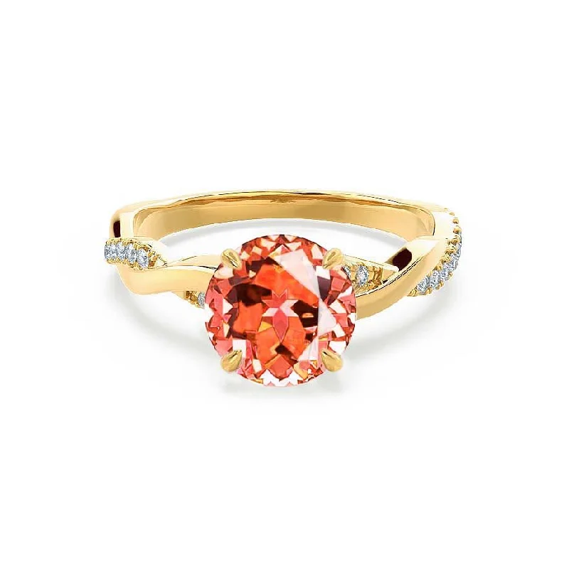 EDEN - Chatham® Round Padparadscha & Diamond 18k Yellow Gold Vine Ring