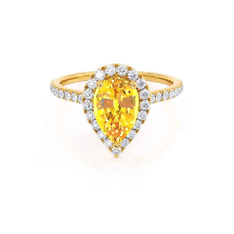 HARLOW - Chatham® Pear Yellow Sapphire & Diamond 18k Yellow Gold Halo