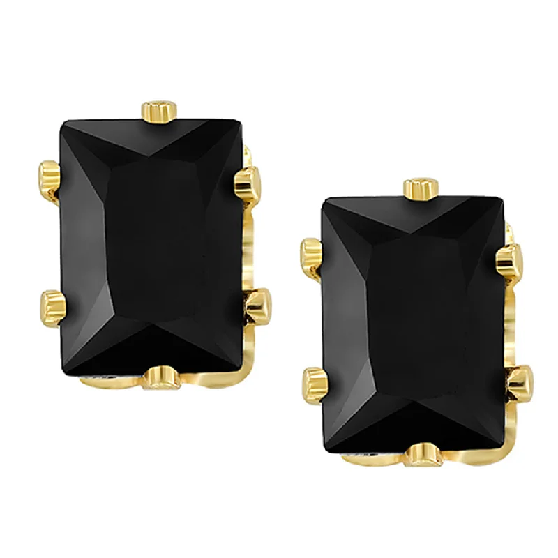 boho earrings for women-Mahi Pair of Gold Plated Rectangle Stud Earrings Black Crystal Piercing Mens Earrings (ER1108706GBlMen)