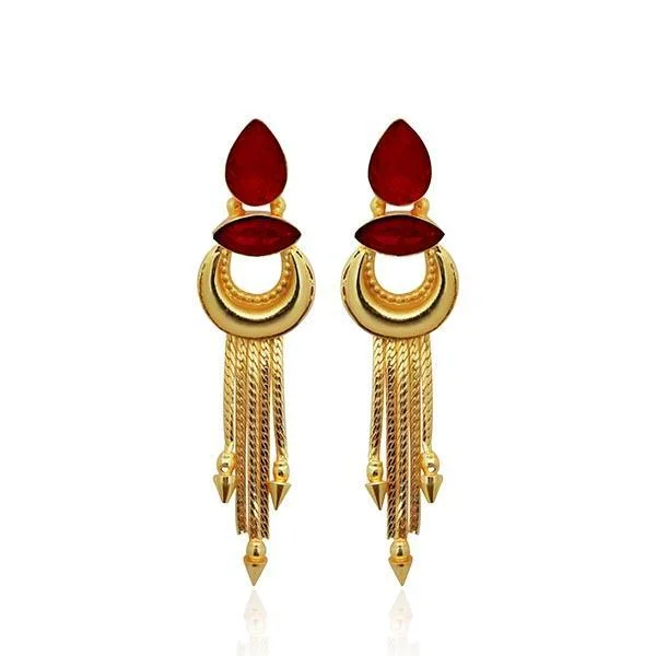 diamond earrings for women-Kriaa Maroon Crystal Stone Gold Plated Dangler Earrings - 1313106B