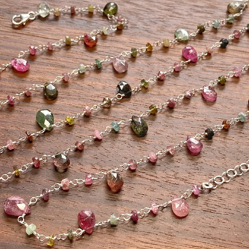 gold bar necklaces for women-Tourmaline Teardrop Lariat Necklace