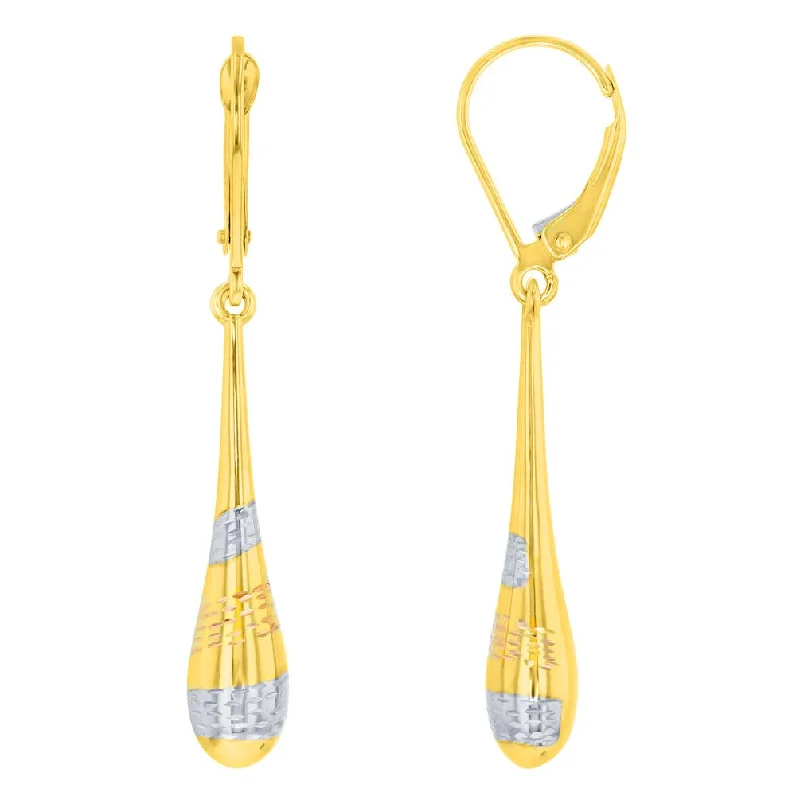 dangling pearl earrings for women-14k Yellow Gold Tri-Color Teardrop Dangle Earrings, 6mm