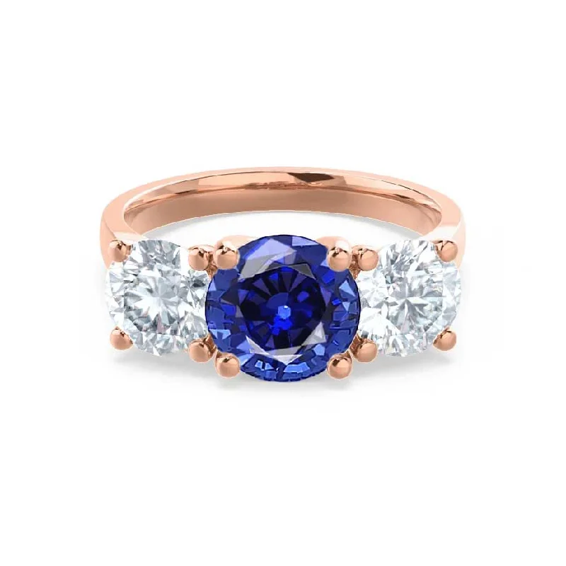 LEANORA - Chatham® Round Blue Sapphire 18k Rose Gold Trilogy