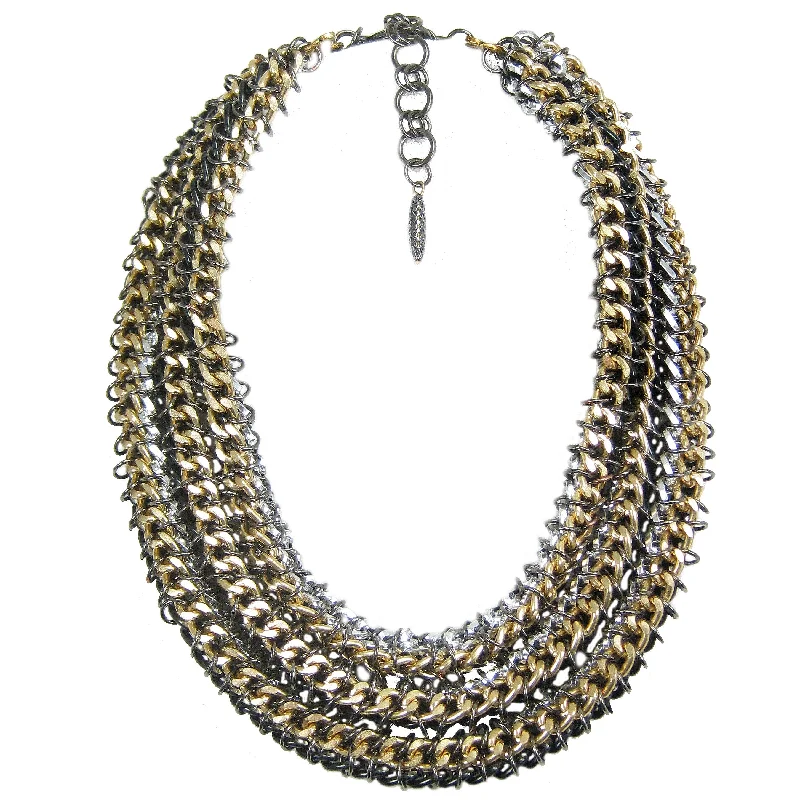 adjustable necklaces for women-#780n Silver/Gold/Black 3 Strand Chain Mail Rope Necklace