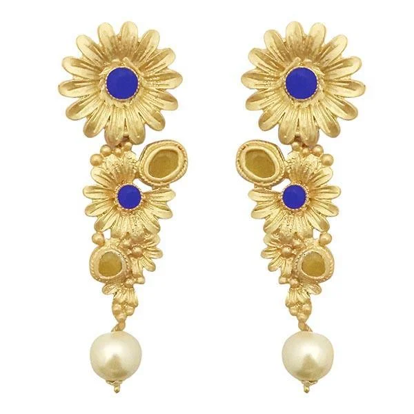 trendy stud earrings for women-Kriaa Blue Pota Stone Gold Plated Floral Dangler Earrings