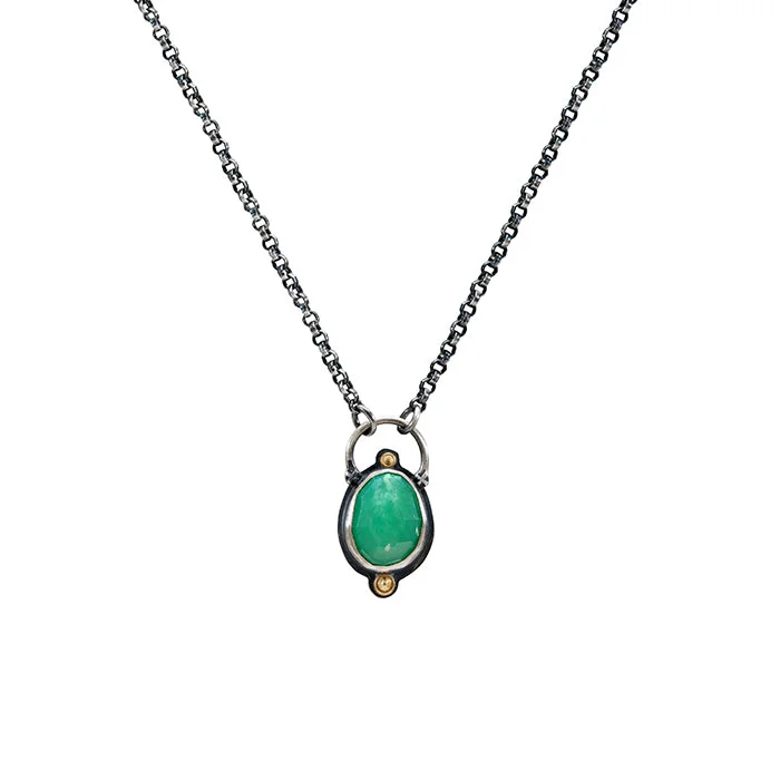 chunky necklaces for women-Rose Cut Chrysoprase Necklace - Sterling Silver + 18k Gold