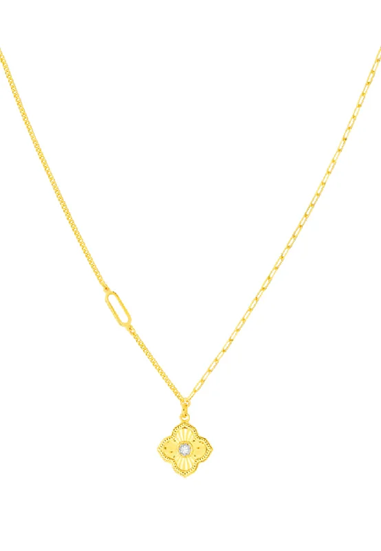 elegant silver necklaces for women-TOMEI Four-Leaves Clover Necklace, Yellow Gold 999