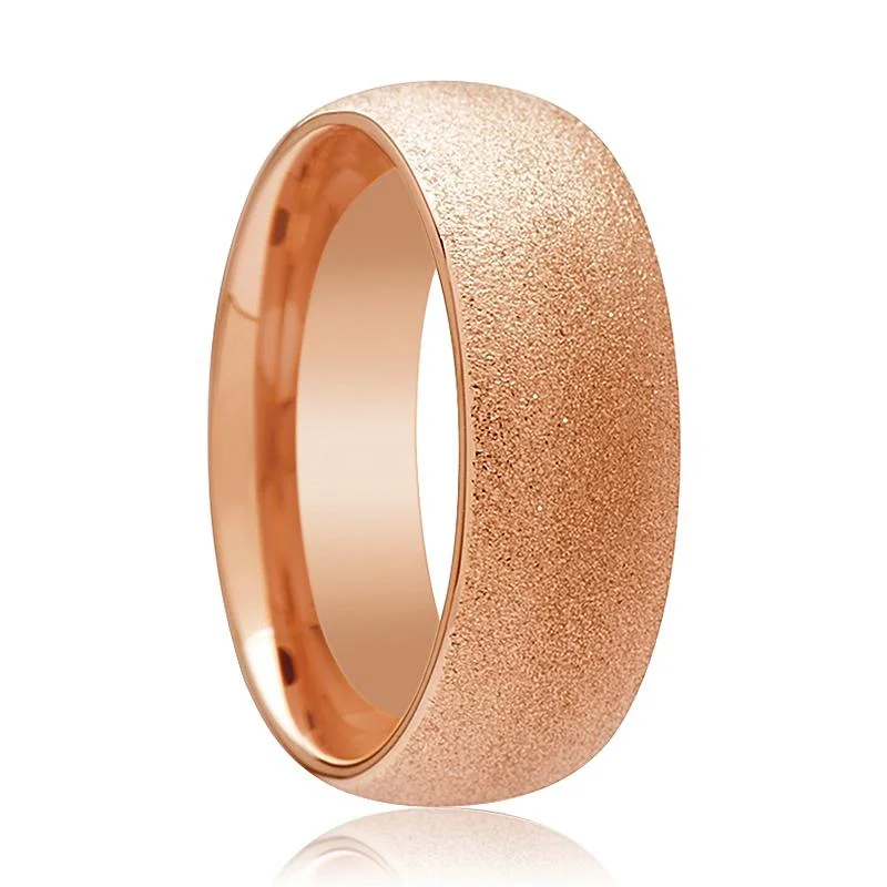 engagement rings with diamonds for women-EMBER | Rose Gold Tungsten Ring, Sandblasted Crystalline, Domed