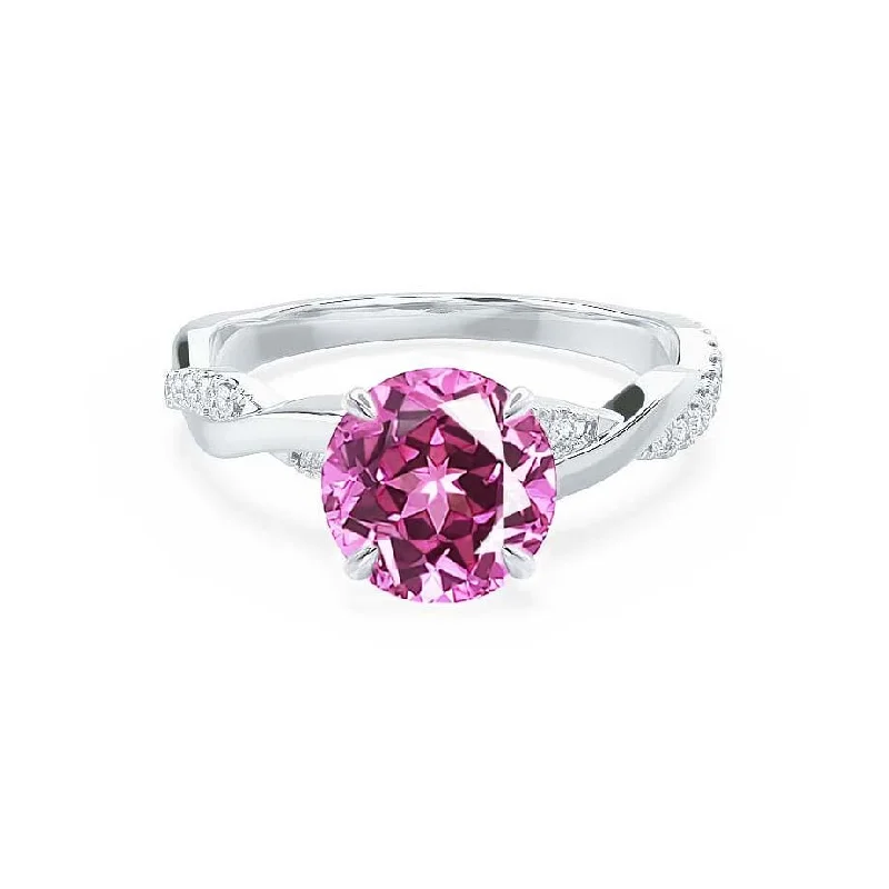 EDEN - Chatham® Round Pink Sapphire & Diamond 18k White Gold Vine Ring