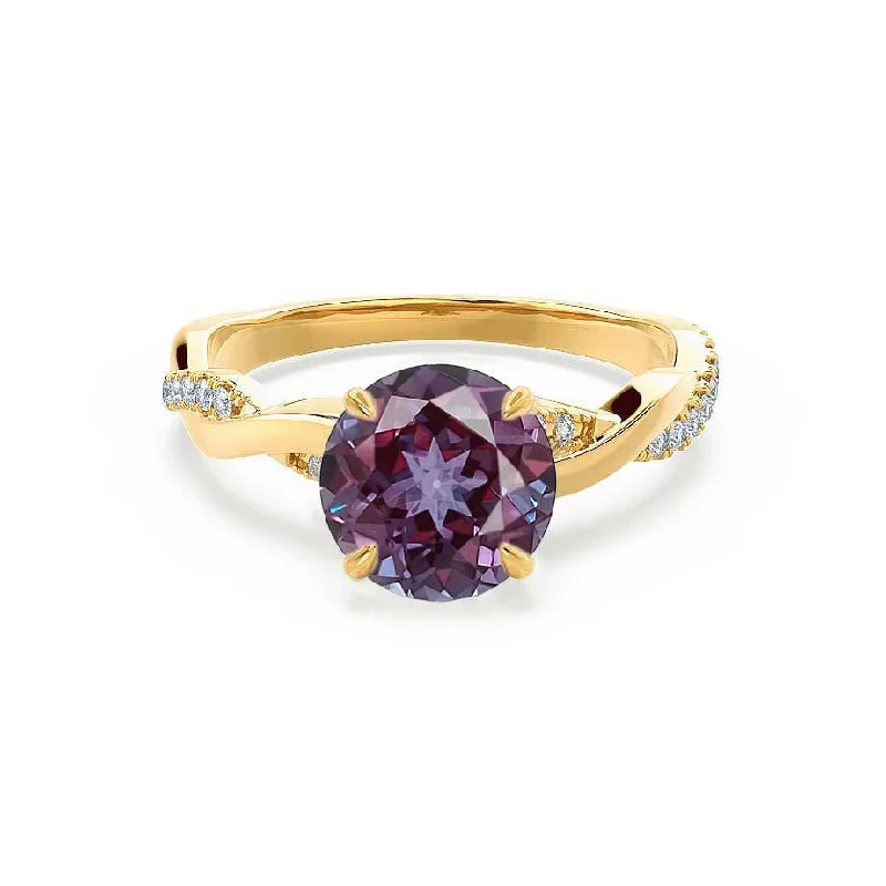 EDEN - Chatham® Round Alexandrite & Diamond 18k Yellow Gold Vine Ring