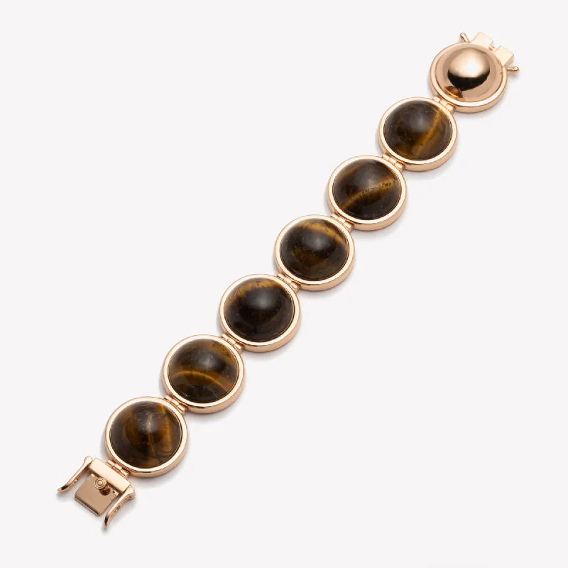 trendy bangles for women-LARGE INLAID DOME BRACELET - TIGER EYE