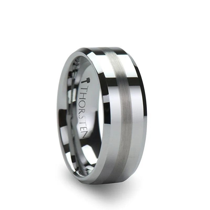 forever engagement rings for women-GRENOBLE | Tungsten Ring Brushed Stripe