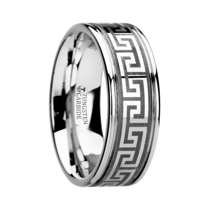 custom engagement rings for women-THASOS | Tungsten Ring Greek Key Meander Design