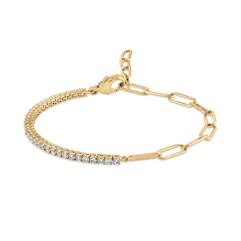 gemstone bangles with gold for women-Half Tennis Bracelet with Paperclip Chain