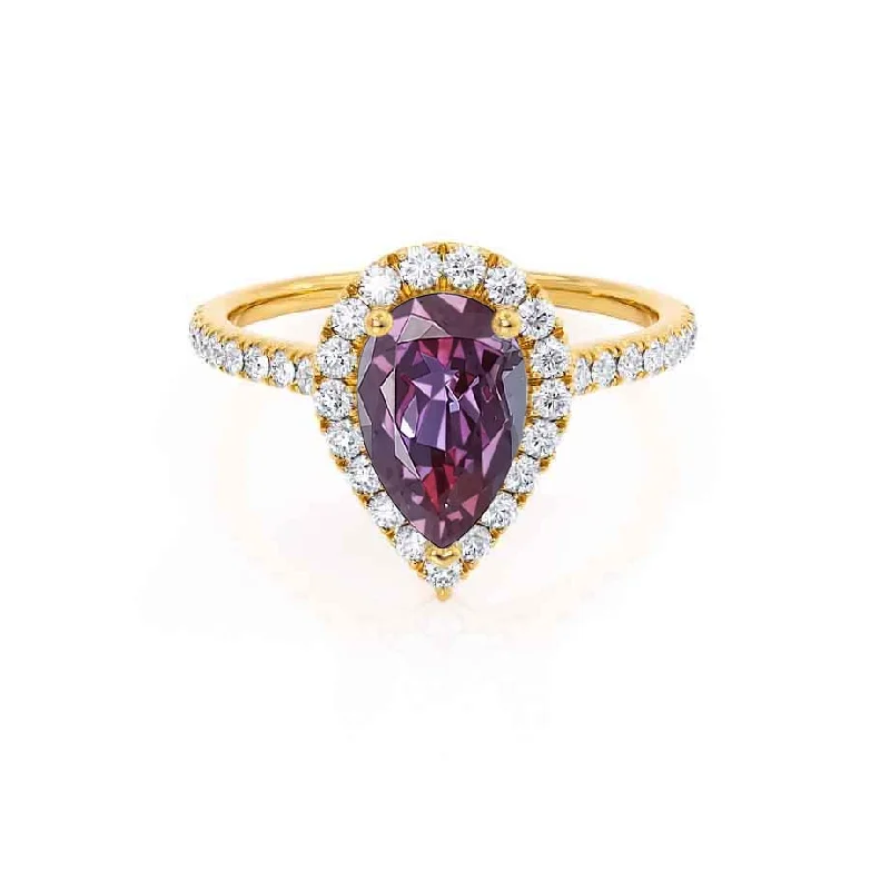 HARLOW - Chatham® Pear Alexandrite & Diamond 18k Yellow Gold Halo