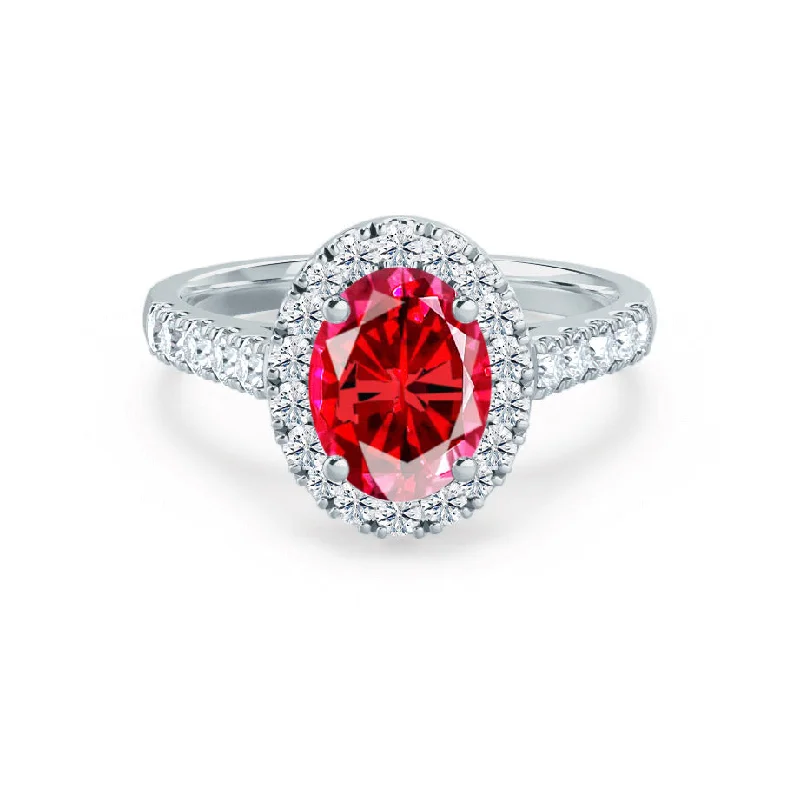 ROSA - Chatham® Ruby & Diamond Platinum Halo Ring