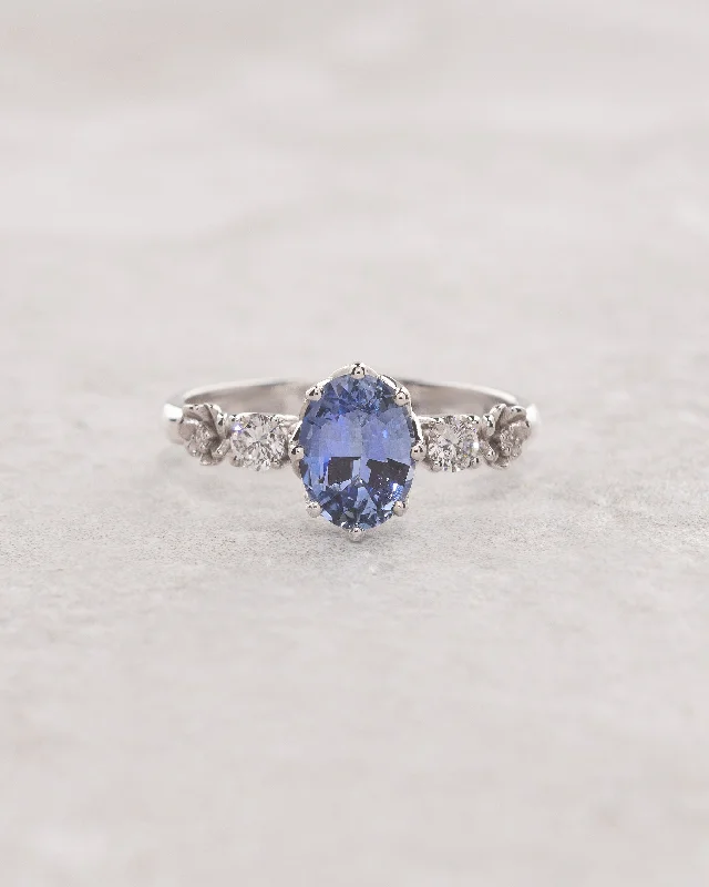 Floral engagement ring with 1.5 ct light blue natural sapphire / Fiorella