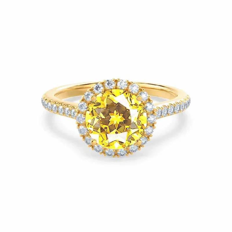 LAVENDER- Chatham® Yellow Sapphire & Diamond 18k Yellow Gold Petite Halo