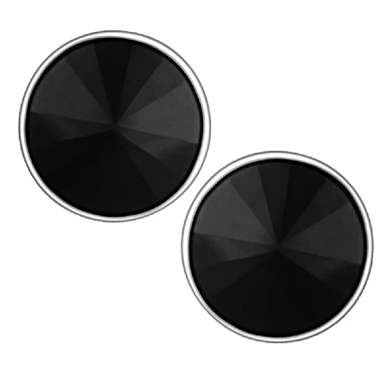 unique earrings for women-Mahi Rhodium Plated Black Swarovski Crystal Round Piercing Stud Earring Pair For Men (ER1104084RBlaMen)