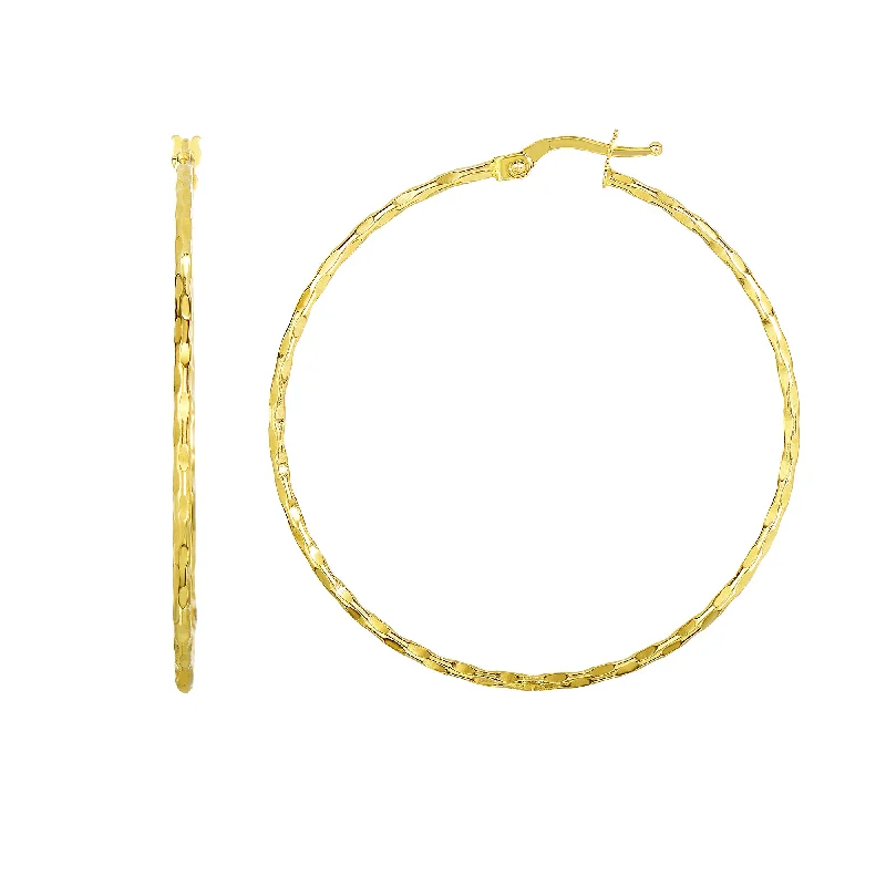 elegant gold earrings for women-14K Yellow Gold Shiny Round Hoop Earrings, Diameter 45mm