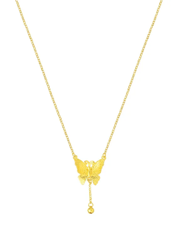 meaningful necklaces for women-TOMEI XIFU Majestic Butterfly Necklace, Yellow Gold 999