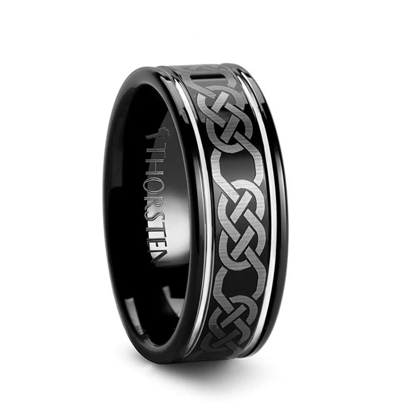 affordable engagement rings for women-KILKENNY | Tungsten Ring with Celtic Pattern