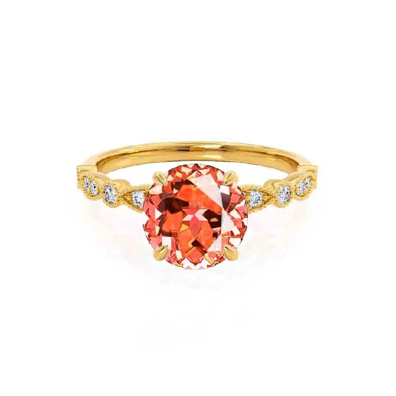 HOPE - Chatham® Round Padparadscha 18k Yellow Gold Shoulder Set Ring