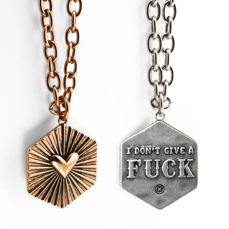 oval necklaces for women-I DON'T GIVE A FUCK | SHINING HEART | Essential Necklace