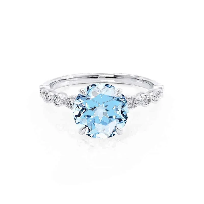 HOPE - Chatham® Round Aqua Spinel 950 Platinum Shoulder Set Ring