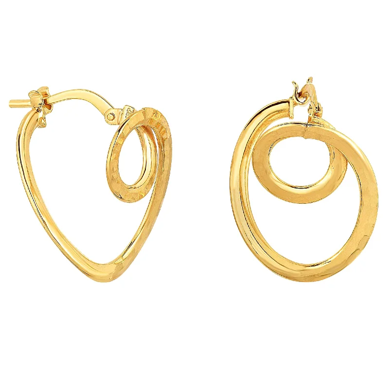 gemstone earrings for women-14K Gold Fancy Small Circle In Oval Tube Hoop Earrings