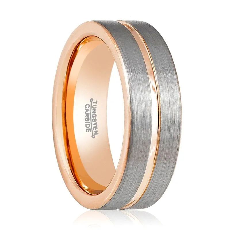 bespoke engagement rings for women-KASE | Tungsten Ring Rose Gold Groove