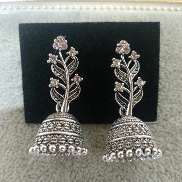 stylish earrings for women-Tahura Oxidised Plated Jhumki Earrings