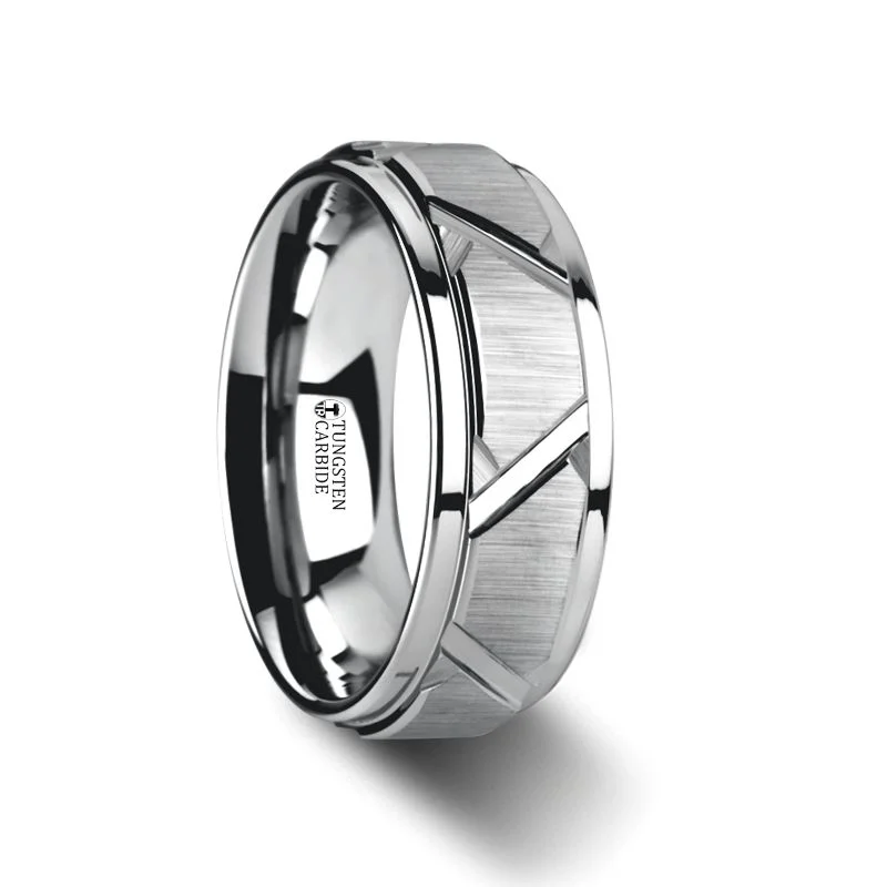 classic solitaire engagement rings for women-VESTIGE | Tungsten Ring Triangle Angle Grooves