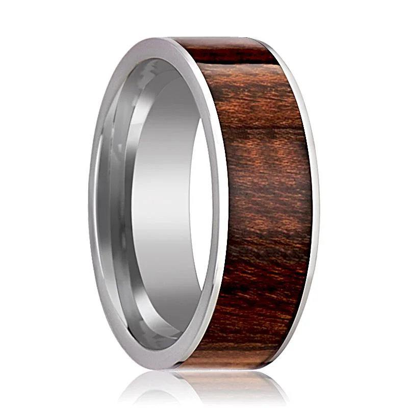 affordable custom-designed engagement rings for women-THRACO | Silver Tungsten Ring, Carpathian Wood Inlay, Flat