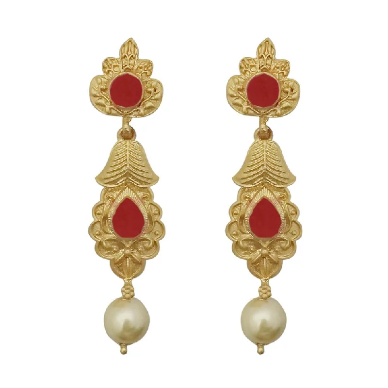 elegant gemstone earrings for women-Kriaa Maroon Pota Stone Gold Plated Pearl Dangler Earrings