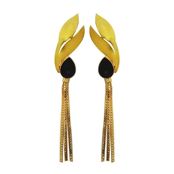 vintage earrings for women-Kriaa Black Resin Stone Gold Plated Dangler Earrings - 1313107C