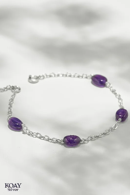 gold chain bracelets for women-Oval Purple Stones Bracelet