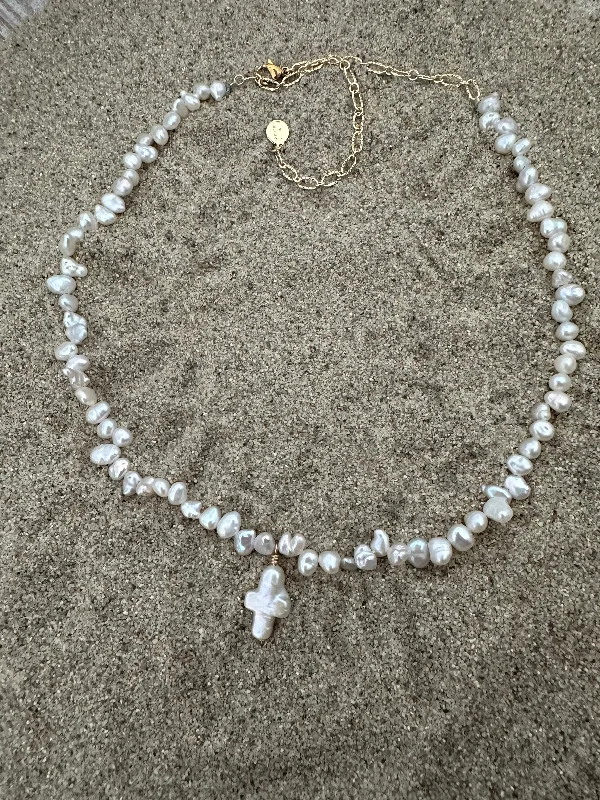 birthstone necklaces for women-Pearl Cross Necklace